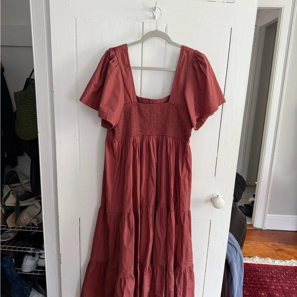 ABERCROMBIE NWT Rust Red Puff-Sleeve Tiered Maxi Dress